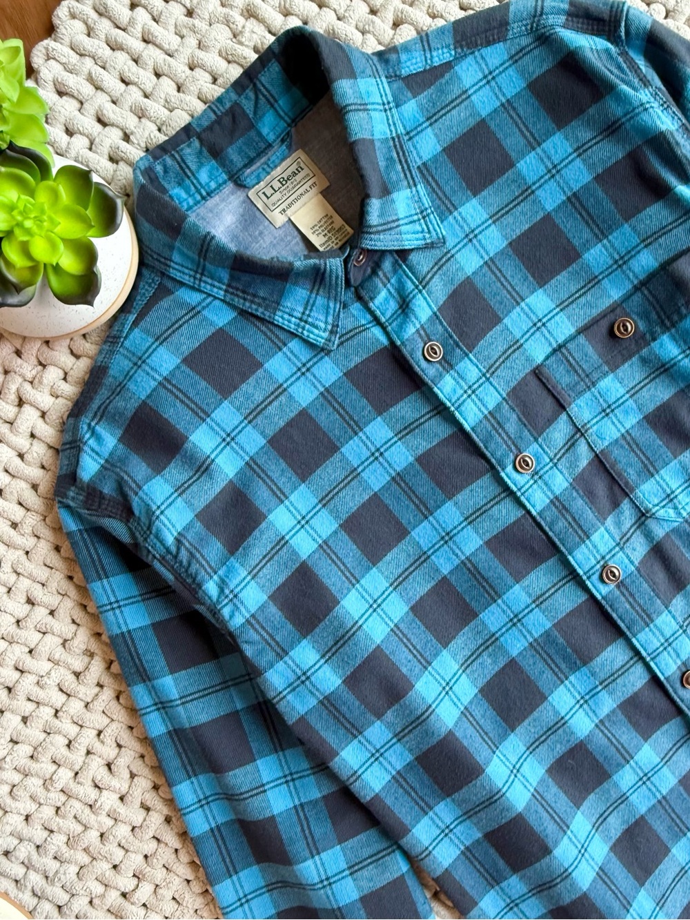 LL Bean | Men's BeanFlex® All-Season Flannel Shirt in Blue Plaid | Medium